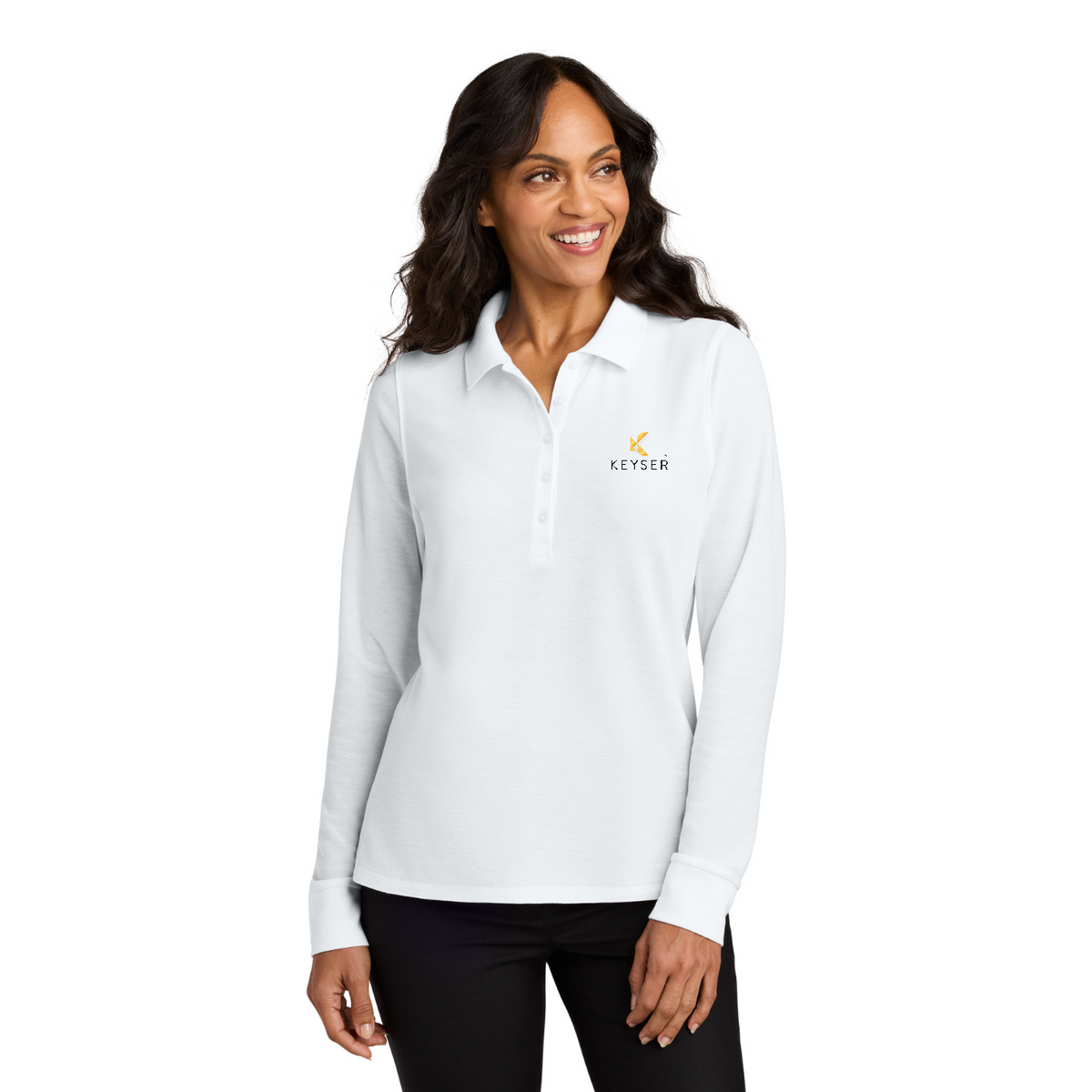 Port Authority Women's Wearever Signature Pique Long Sleeve Polo — model