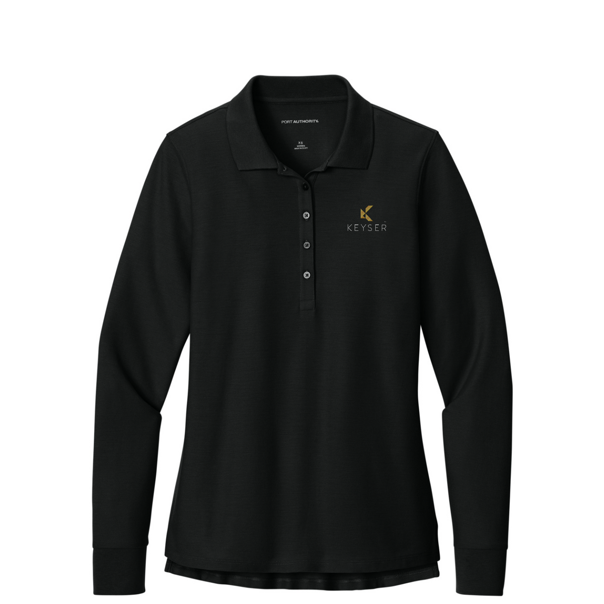 Port Authority Women's Wearever Signature Pique Long Sleeve Polo — Deep Black